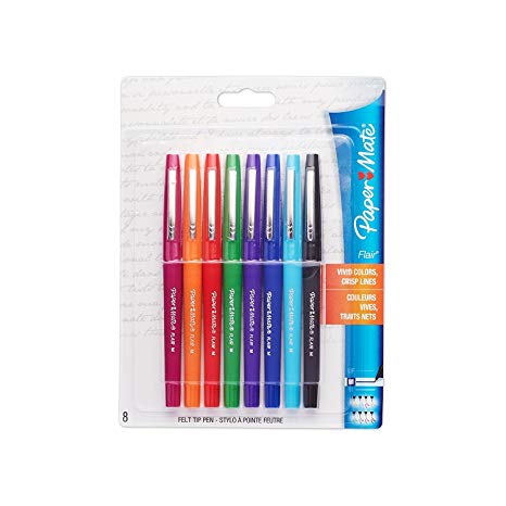 Paper Mate Flair Felt Tip Pens, Medium Point Assorted Colors, 8-Count