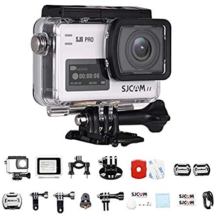 SJCAM SJ8 PRO 4k/60fps Underwater Sports Cam with Ambarella H22 S85 Sony IMX377 Sensor EIS 2.33" Touchscreen, 1200mAH Battery for Underwater, Outdoor Activity (Waterproof Case Included) White