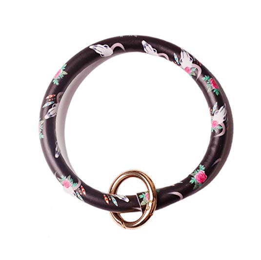 L&N Rainbery PU Leather O Key Chain Circle Tassel Wristlet Keychain for Women Girls