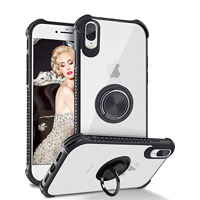 Case for iPhone Xs Case Clear Thin iPhone X Case Stand Magnetic iPhone 10 Case Ring Holder 5.8-Black