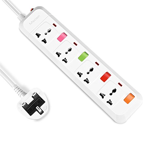 Extension Lead Power Strip Power Socket Mscien Individual Switched Overload Protection Universal Socket With Indicator Light UK Plug 2500W/10A 1.8 M 4 Gang