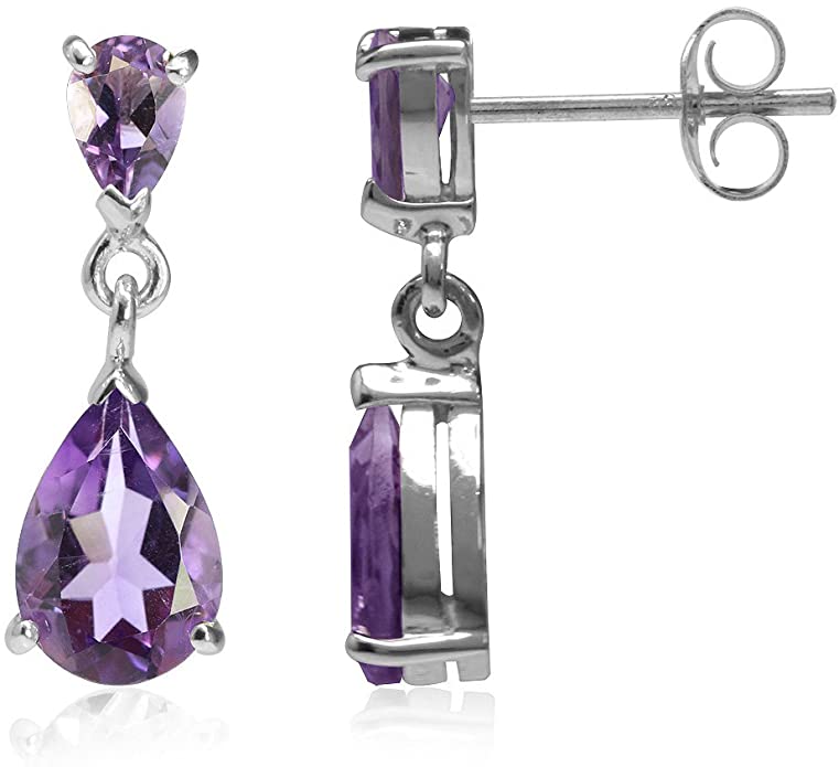 Silvershake 4.38ct. Natural Pear Shape Amethyst White Gold Plated 925 Sterling Silver Drop Dangle Earrings