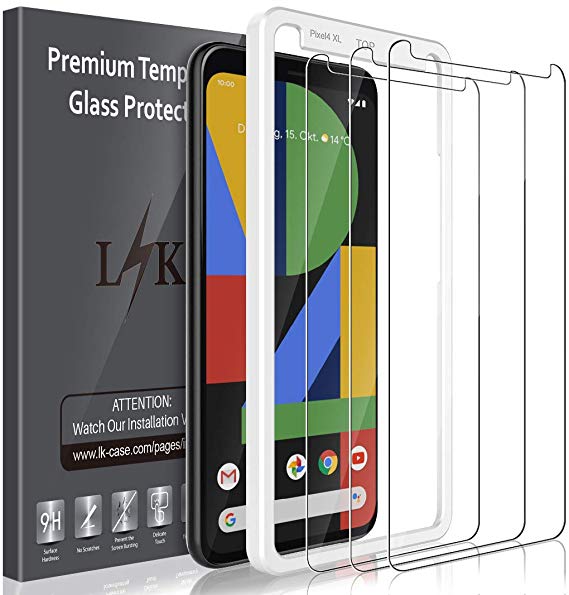 LK [3 Pack] Screen Protector for Google Pixel 4 XL, [New Version] [Frame-Installation] Tempered-Glass HD Clear, Anti Scratch