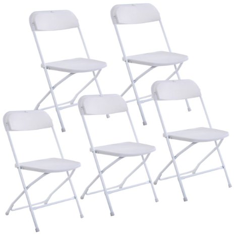 Giantex Set of 5 Plastic Folding Chairs Wedding Party Event Chair Commercial White