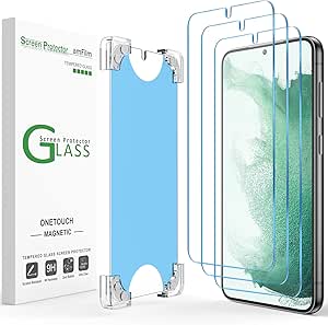 amFilm Magnetic Auto-alignment OneTouch for Samsung Galaxy S22 Screen Protector Tempered Glass 6.1" 2022 Full Coverage Fingerprint ID Compatible Easy Installation(Reusable)