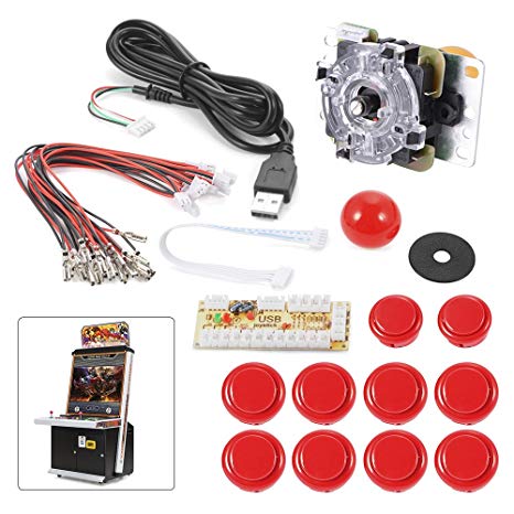 XCSOURCE Zero Delay Arcade Game USB Encoder PC Joystick DIY Kit for Mame Jamma & Other PC Fighting Games (Red) AC488