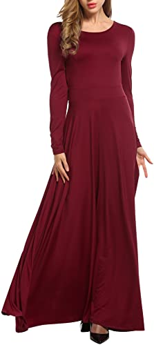 ACEVOG Women's Long Sleeve Backless Swing Evening Party Maxi Dress with Belt