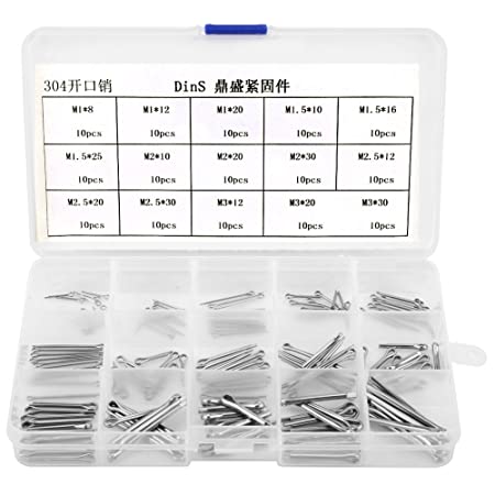 150Pcs 15 Kinds/Sizes 304 Stainless Steel Cotter Pin Assortment M1-M3 Heavy Duty Split-Cotter Pins Kit for Automotive, Mechanics