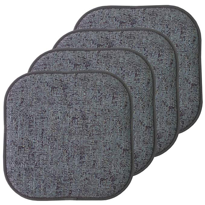 Sweet Home Collection Chair Cushion Memory Foam Pads Honeycomb Pattern Slip Non Skid Rubber Back Rounded Square 16" x 16" Seat Cover, 4 Pack, Broadway Multi Blue