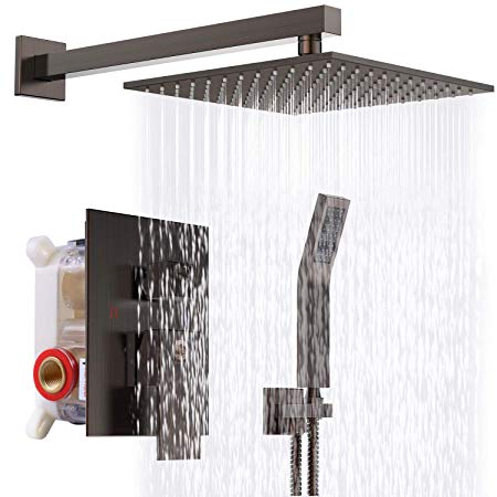 SR SUN RISE Venetian Bronze Shower System 10 Inch Brass Bathroom Luxury Rain Mixer Shower Combo Set Wall Mounted Rainfall Shower Head System Shower Faucet Rough-in Valve Body and Trim Included
