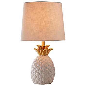 Rivet Modern Pineapple Ceramic Table Lamp, 18" H, White and Gold