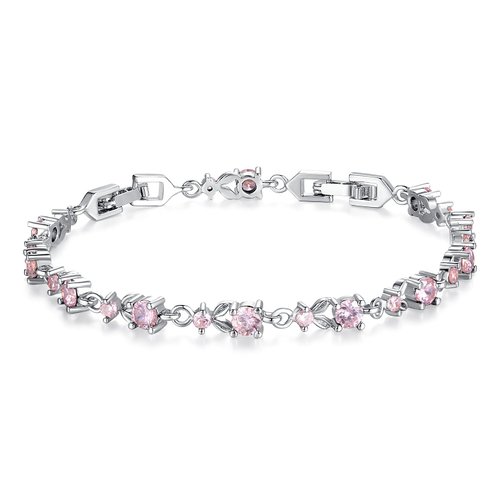 Bamoer Luxury Slender RoseWhite Gold Plated Bracelet with Sparkling Cubic Zirconia Stones 10 Style to Choice