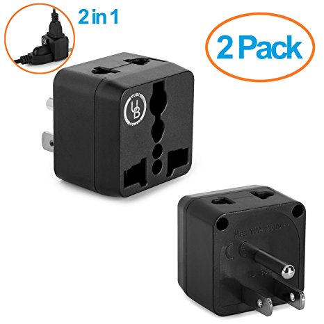 Yubi Power 2 Pack - 2 in 1 Universal Travel Adapter with 2 Universal Outlets - Black - Type B