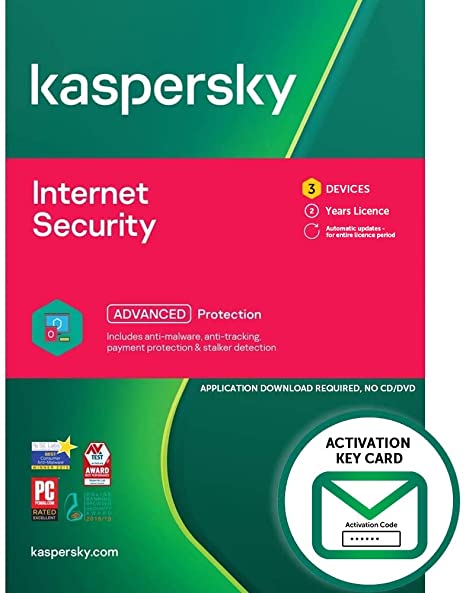 Kaspersky Internet Security 2021 (2022 Ready) | 3 Devices | 2 Years | PC/Mac/Android | Activation Key Card by Post Mail | Antivirus Software, 360 Deluxe Smart Firewall, Web Monitoring, Total Security VPN, Parental Control