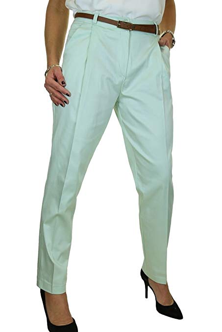 ICE Tapered Leg Smart Tailored Office Day Trousers Free Belt Size 8-22