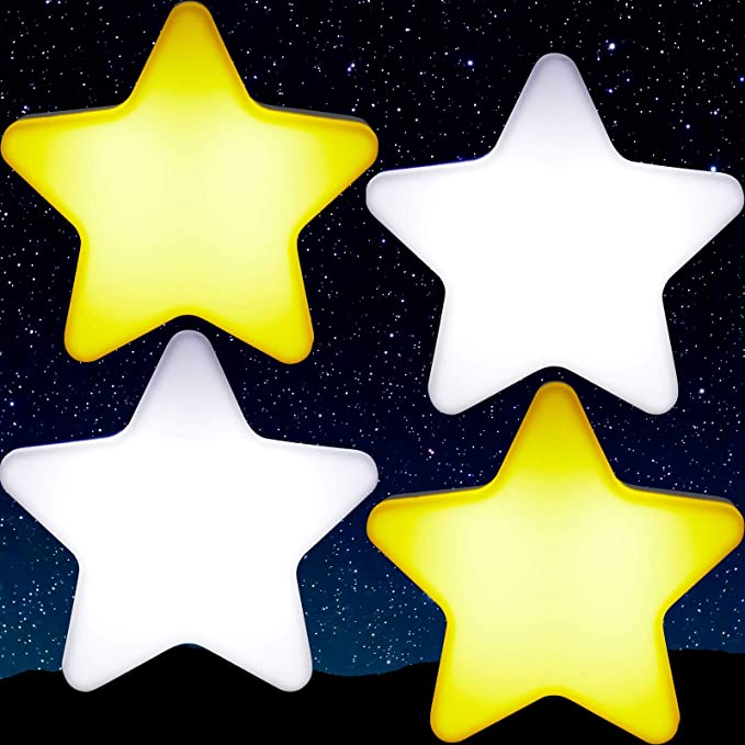 4 Pieces LED Plug-in Night Light for Kids Dusk to Dawn Sensor Star Night Lights Pentagram Shaped LED Light Lamps for Bedroom Bathroom Kids Room, Take Care Children Sleep, Warm Yellow and Warm White