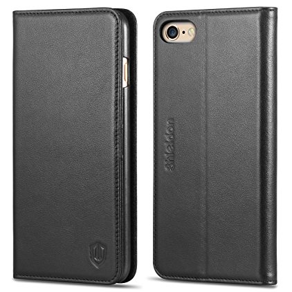 iPhone 6s Plus Case, SHIELDON Genuine Leather Wallet Case, [Lifetime Warranty] Flip Book Style Cover with Stand Function, Card Slots, Magnetic Closure for iPhone 6s / 6 Plus (5.5 inch) - Black