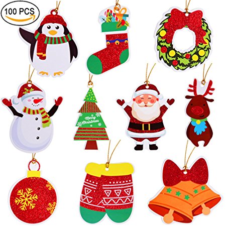 Christmas Gift Tags Tie On With String 100 Count For Merry Christmas Holiday Gift Bags Party Supplies