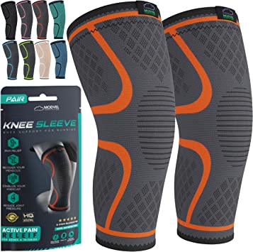 MODVEL 2 Pack Knee Compression Sleeve | Best Knee Brace | Knee Support for Arthritis, ACL, Meniscus Tear, Running, Biking, and Sports | Joint Pain Relief.