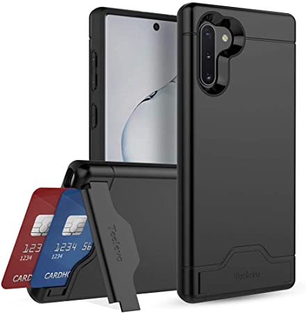 Teelevo Wallet Case for Galaxy Note 10, Dual Layer Case with Card Slot Holder and Kickstand for Samsung Galaxy Note 10 - Black
