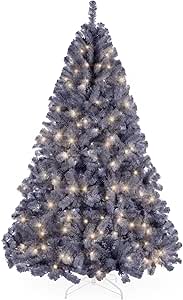 Best Choice Products 6ft Pre-Lit Charcoal Gray Christmas Tree, Full Artificial Holiday Decoration w/ 947 Branch Tips, 250 Lights, Foldable Base