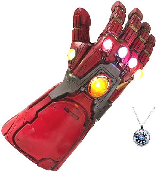 Endgame Iron Man Infinity Gauntlet Latex Replica LED Light Up Toy Cosplay Costume w/Necklace
