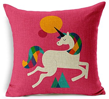 Unicorn Cotton Linen Throw Pillow Case Cushion Cover Home Office Decorative 18inch X 18 Inch (pink)