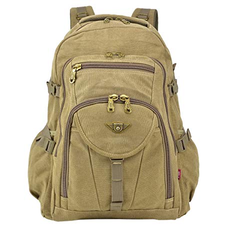 Dasein Unisex Large Capacity Outdoor Vintage Canvas Adventure/Travel/Camping/Hiking/School Backpack Daypack Rucksack with 3 Compartments