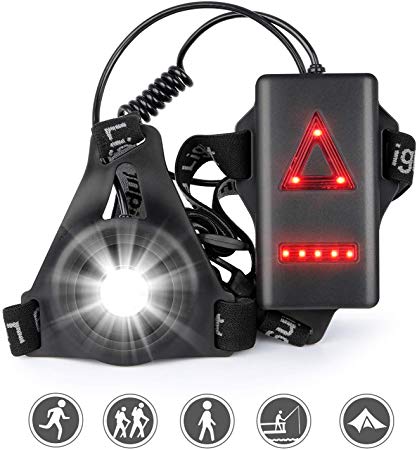 HOKEKI Running Light Lamp Running Night Light Outdoor Chest Light Back Warning Light with Rechargeable Battery for Jogging, Hiking, Dog Walking, Hunting (Black)