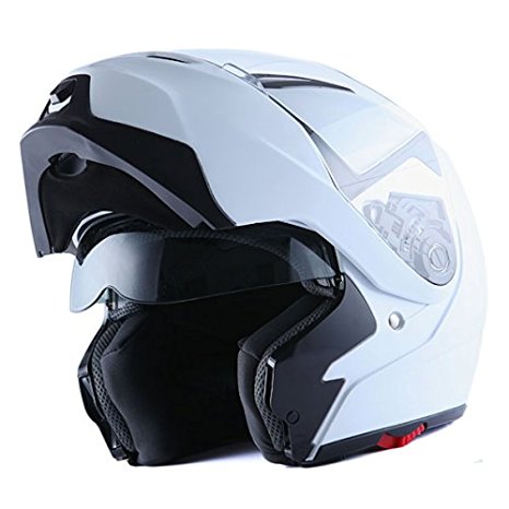 1Storm Motorcycle Street Bike Modular/Flip up Dual Visor/Sun Shield Full Face Helmet Glossy White