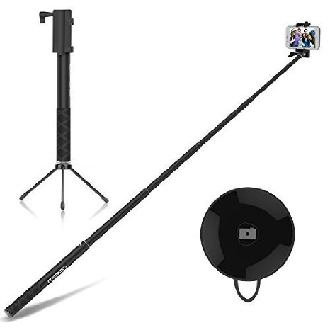 Selfie Stick, MoKo Extendable Self-portrait Monopod 4ft, with Bluetooth Remote Shutter & Metal Tripod, for iPhone SE/6s/6s Plus, Samsung Galaxy S7/S7 Edge, LG G5 and More(88mm Max Width), BLACK