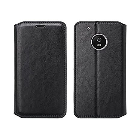 Moto G5 Plus Case, Motorola Moto G Plus (5th Generation) Wallet Pouch Flip Folio [Kickstand Feature] PU Leather Slim Case w/ ID&Credit Card Slot For Moto G5 PLUS by Zase Professional (Solid Black)