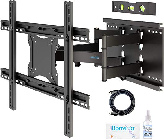 BONTEC TV Wall Bracket Stand for 37”-80” TVs LCD/LED - Super Strong 90kg Weight Capacity – Ultra Strong Double Arm Full Motion Tilt & Swivel - Includes 1.8m HDMI Cable, Spirit Level, Cleaning Kit