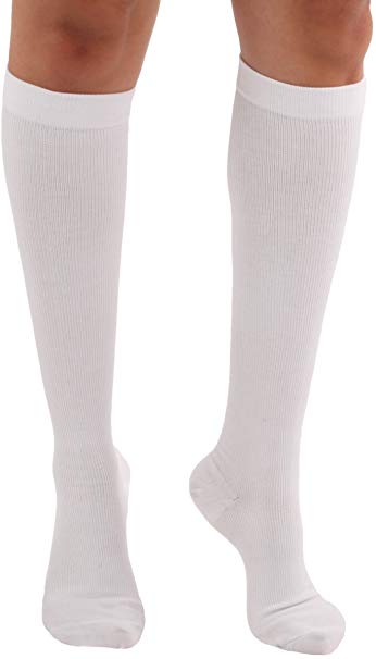 Made in the USA - Graduated Cotton Compression Socks - Unisex Firm Support 20-30mmHg, Support Socks Knee High Length - Closed Toe, Color White, Size XL - Absolute Support, Sku: A105