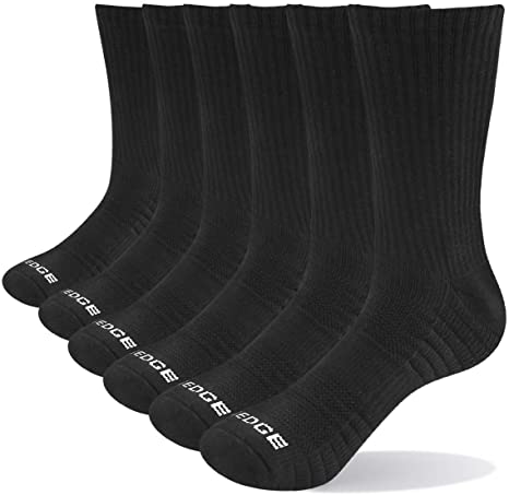 YUEDGE Men's 6 Pairs/Pack Performance Cotton Moisure Wicking Athletic Casual Cushion Crew Socks