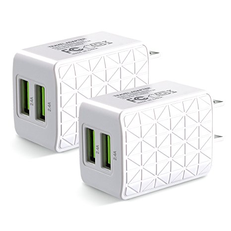 Wall Charger Ansuda 2.4A 12W Dual USB Smart Technology Travel Adapter for iPhone 7 6 6S Plus 5 5S iPad Pro Galaxy S7 S6 Edge S5 Nexus HTC and more. (2-PACK)