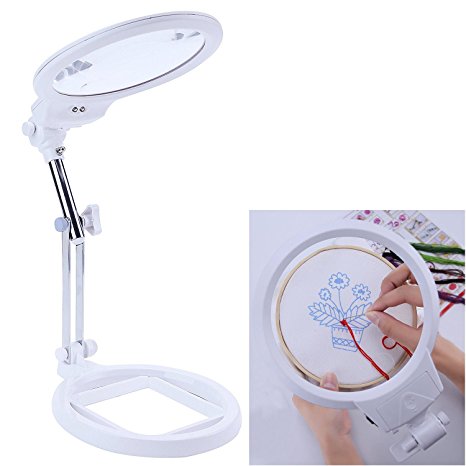 Large Magnifier 2.0X 6.0X Folding & Hand held 2LED Light Lamp Jumbo 5.5 Inch Lens - Best Hands Free Magnifying Glass for Reading and Jewelry Design etc