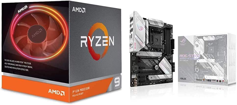 AMD Ryzen 9 3900X 12-core, 24-Thread Unlocked Desktop Processor with Wraith Prism LED Cooler and ROG Strix B550-A Gaming AMD AM4 (3rd Gen Ryzen ATX Gaming Motherboard