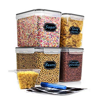 Food Storage Containers Airtight Containers- Estmoon Plastic Cereal Containes, Kitchen Storage Containers - Leak proof, Locking Lids BPA Free- For Cereal, Flour, Pet Food, Set of 4 (122.99 oz / 3.6L)