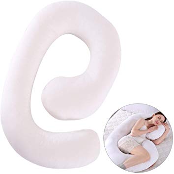 MINGPINHUIUS Pregnancy Body Pillow with Cotton Pillowcase, 70*130cm Enlarge Size Maternity Pillows for Pregnant Women Sleeping Fuller Inner Cotton C Shaped Weight 2kg Pillow Cover Detachable Washable (White)