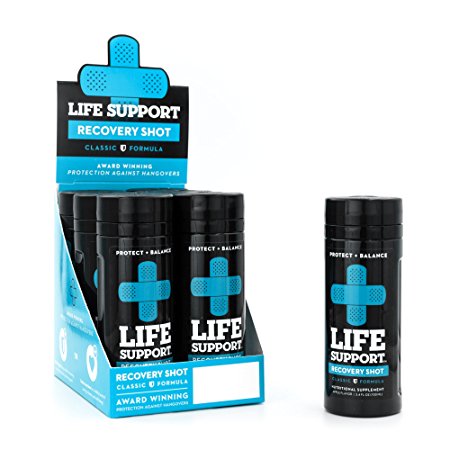 LIFE SUPPORT RECOVERY SHOT | Classic Formula (Blue Label) | Healthy Award Winning Hangover Remedy (6-Pack - 3.4 Ounce Bottles)