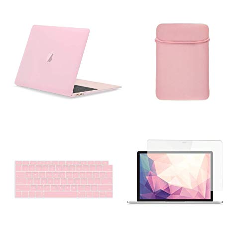 TOP CASE 4 in 1 Bundle - Rubberized Hard Case, Keyboard Cover, Sleeve, Screen Protector Compatible with 2018 Release MacBook Air 13 Inch with Retina Display fits Touch ID Model: A1932 - Rose Quartz