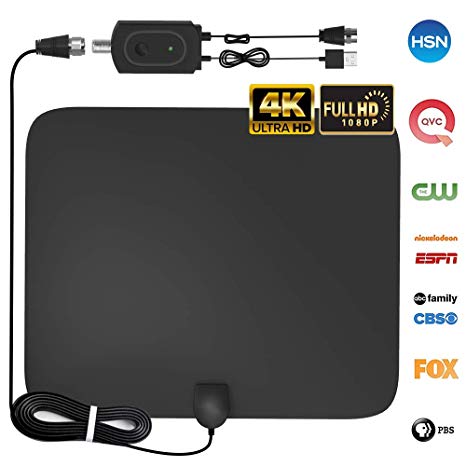 [2019 Upgraded] HDTV Antenna, Amplified HD Digital TV Antenna Indoor 60-80 Mile Range High-Definition with Amplifier Signal Booster for 4K 1080P Free TV Local Channels, 9.8ft Coaxial Cable