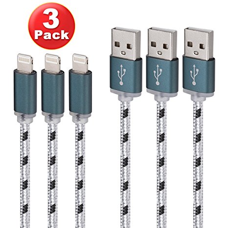 Aasama (TM) 3 Pack Certified Nylon Braided 8 Pin Lightning to USB Cable (6 Feet / 2 Meters)