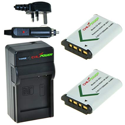 Original ChiliPower NP-BX1 1350mAh Battery 2-Pack   Charger (UK Plug) for Sony Cyber-shot DSC-HX50V, DSC-HX300, DSC-RX1, DSC-RX1R, DSC-RX100, DSC-RX100 II, DSC-WX300, HDR-AS10, HDR-AS15, HDR-AS30V, HDR-MV1