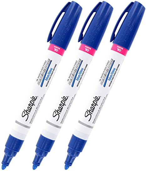 Sharpie Oil-Based Paint Marker, Medium Point, Blue Ink, Pack of 3