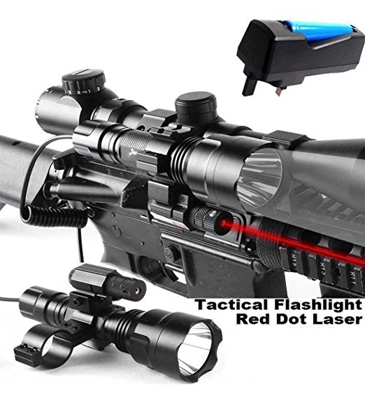 Maketheone Tactical Rifle Red Dot Laser with Cree XML T6 1200 Lumen Flashlight Tactical Scope Mount   Remote Pressure Switch for Hunting Gun Air Rifle