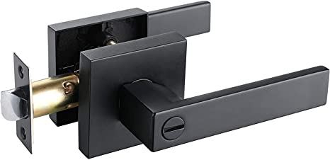 Matte Black Privacy Door Levers Heavy Duty Lock Set for Interior/Exterior Door, Heavy Duty Door Lock Handle Sets/Leversets for Bedroom/Bathroom, Right Handing, Flat Door Lever Shape