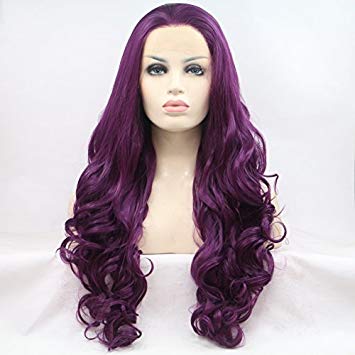Lucyhairwig Purple Color Synthetic Lace Front Wig For Women Long Wavy Heat Resistant Fiber Hair Wigs With Baby Hair