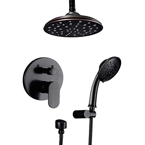 Shower System, Ceiling Shower Faucet Set for Bathroom with High Pressure 8" Rain Shower head and 3-Setting Handheld Shower Head Set, Pressure Balance Valve with Trim and Diverter, Oil Rubbed Bronze